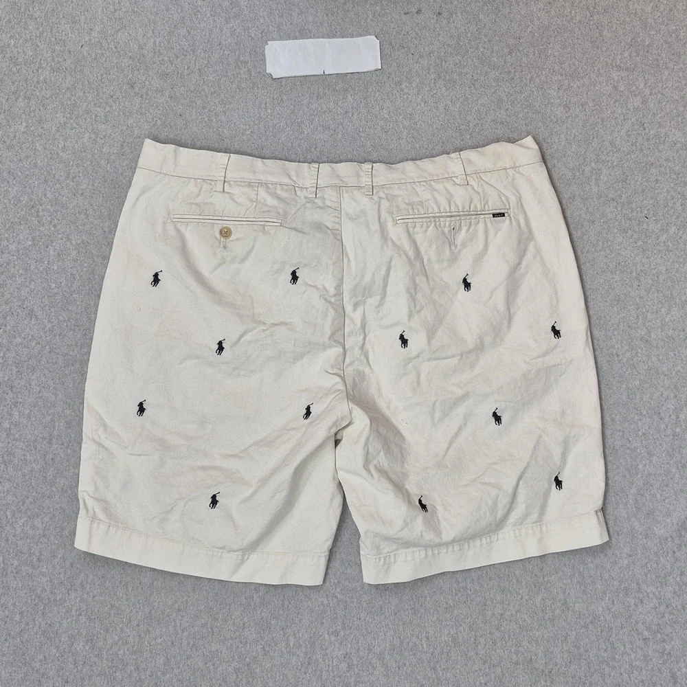 Polo Ralph Lauren Men Shorts 40 Beige Embroidered Chino Twill Stretch Pony AOP